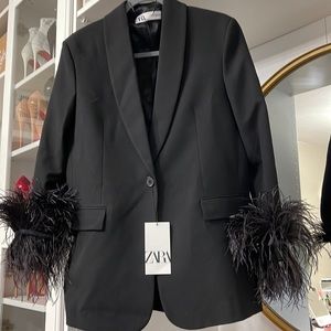 NWT Zara Feather Trim Blazer
